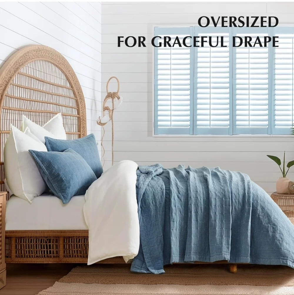 EVERGRACEHOME Stonewashed Cotton Quilt Set King Size, Ultra Soft Oversized Bedsp